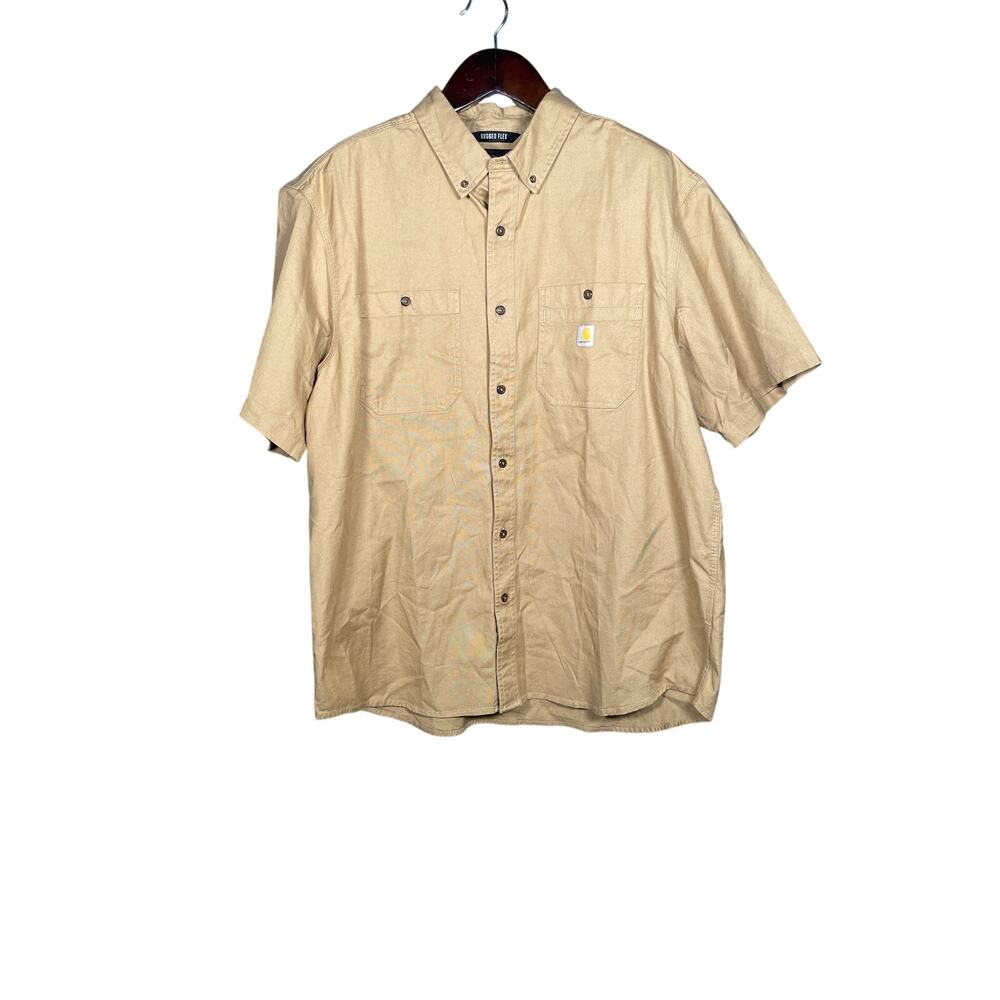 Carhartt Rugged Flex Work Shirt Mens Brown 2XL Relaxed Fit Midweight SS Canvas